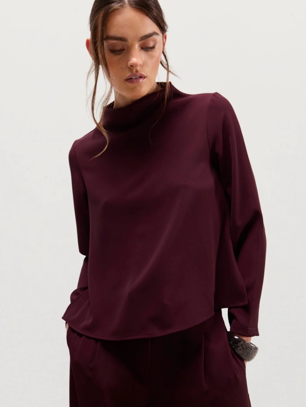 COS High neck Burgundy longsleeve blouse